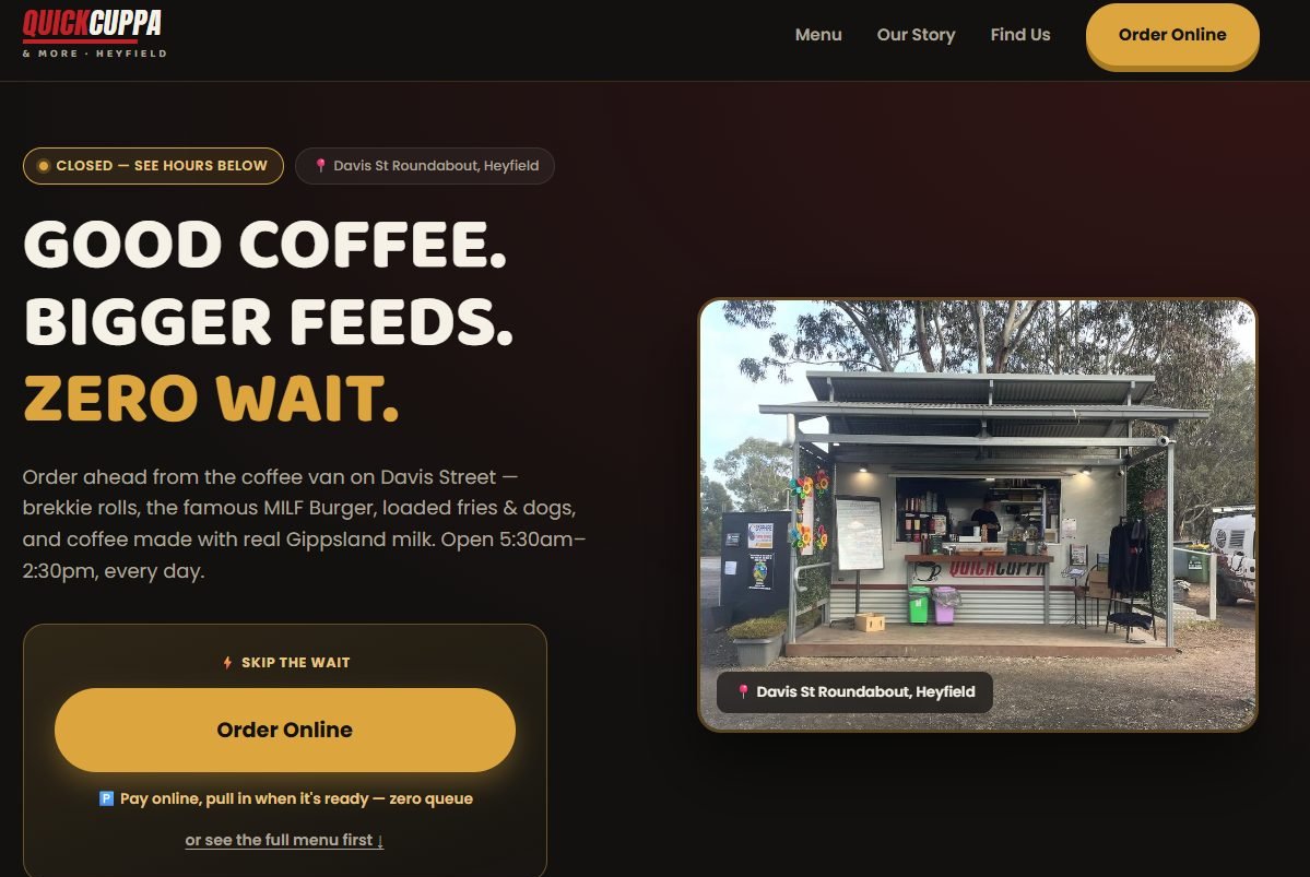 New Quick Cuppa website designed by Gippsland Tech Solutions
