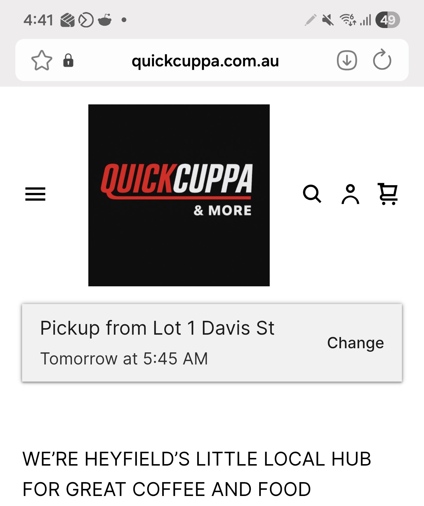 Old Quick Cuppa website, a generic online ordering template